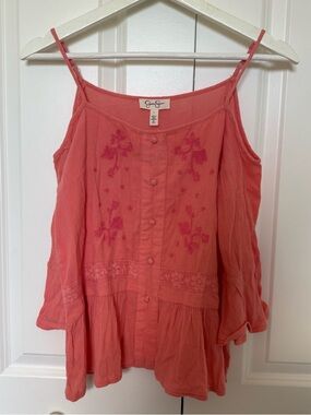 NWT Jessica Simpson Dianara Top Sz L Salmon Embroidered Bell Sleeve Boho Summer